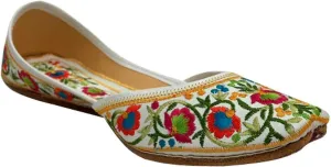 Stop n Style Punjabi Jutti for Ladies Mojari Shoes Jutti Shoes White Floral Multicolor Casual Party Wedding Slip-On Flats