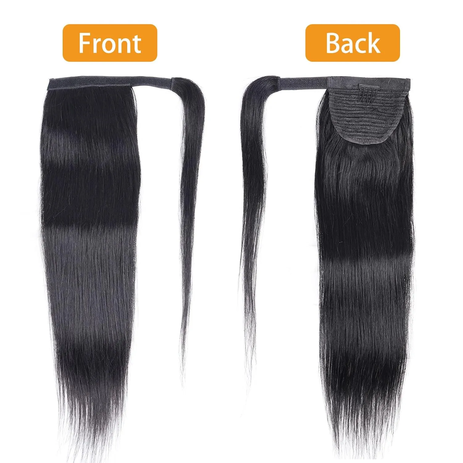 Straight Ponytail Extension Human Hair Wrap Around Magic Paste Ponytail Clip In Real Brazilian Virgin Human Hair pieces For Black Women Natural Black (Straight Ponytail, 16 Inch)