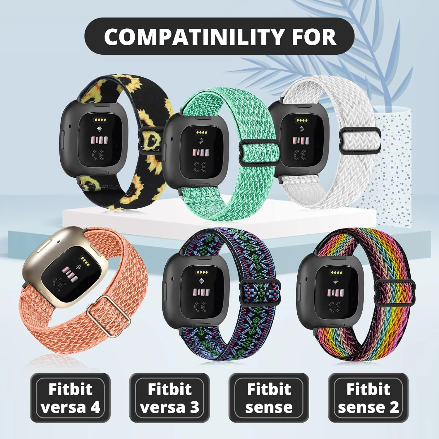 Stretchy Bands for Fitbit Versa 3/4 & Sense/2, Breathable Quick-Dry Elastic Nylon Versa 3 Watch Straps Women Men, Adjustable Soft Silicone Sport Wristbands Replacement bands with Secure Buckle