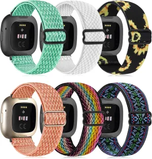 Stretchy Bands for Fitbit Versa 3/4 & Sense/2, Breathable Quick-Dry Elastic Nylon Versa 3 Watch Straps Women Men, Adjustable Soft Silicone Sport Wristbands Replacement bands with Secure Buckle