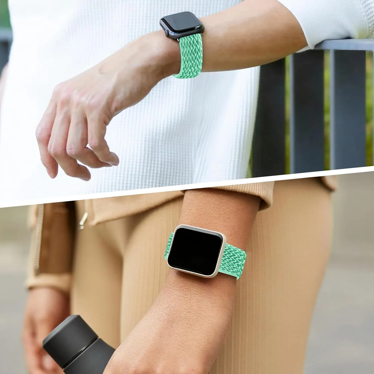 Stretchy Bands for Fitbit Versa 3/4 & Sense/2, Breathable Quick-Dry Elastic Nylon Versa 3 Watch Straps Women Men, Adjustable Soft Silicone Sport Wristbands Replacement bands with Secure Buckle