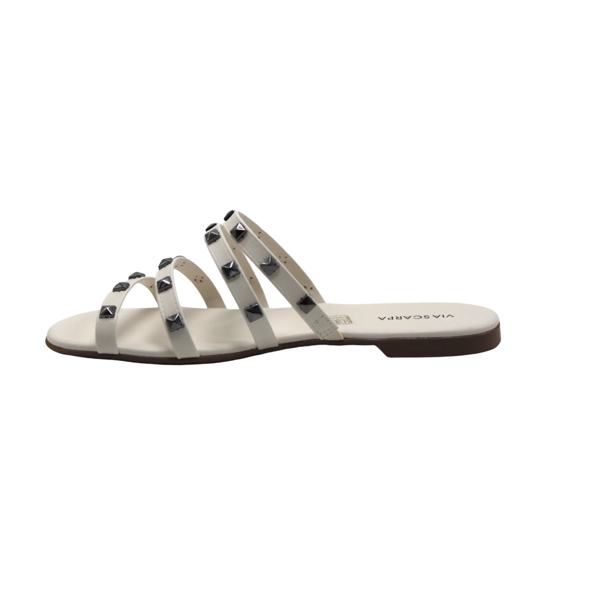 Studded Off White Slip On Flat Sandals