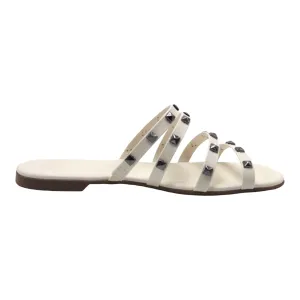 Studded Off White Slip On Flat Sandals