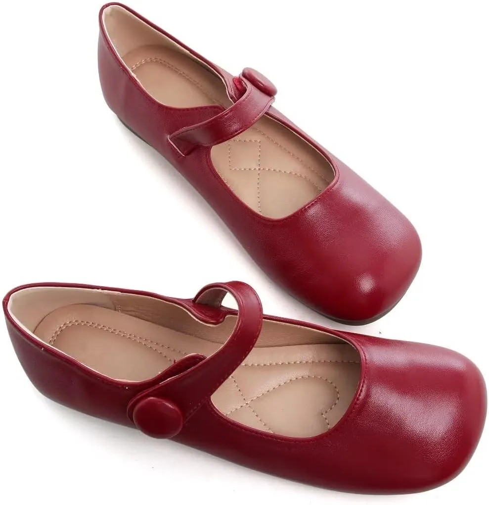 Stunner Women's Leather Dress Flats - Comfortable Square Toe Slip On Mary Jane Work Flats