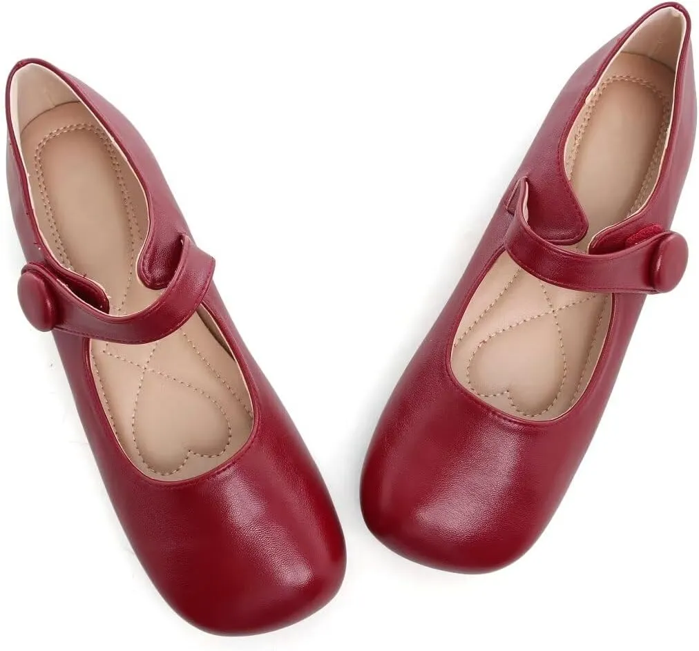 Stunner Women's Leather Dress Flats - Comfortable Square Toe Slip On Mary Jane Work Flats