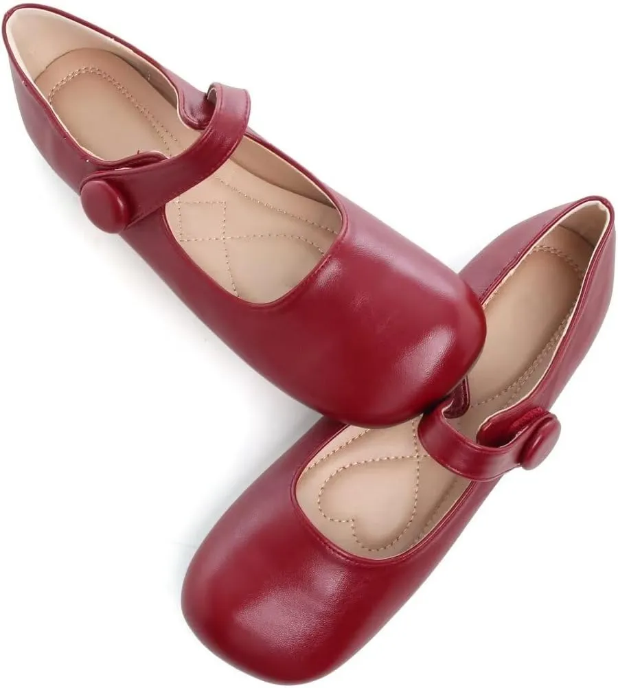 Stunner Women's Leather Dress Flats - Comfortable Square Toe Slip On Mary Jane Work Flats