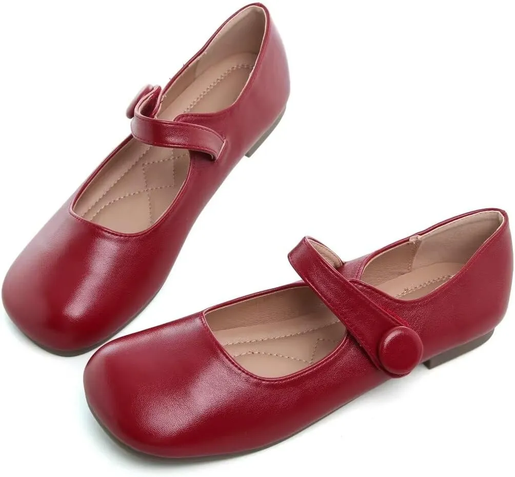 Stunner Women's Leather Dress Flats - Comfortable Square Toe Slip On Mary Jane Work Flats