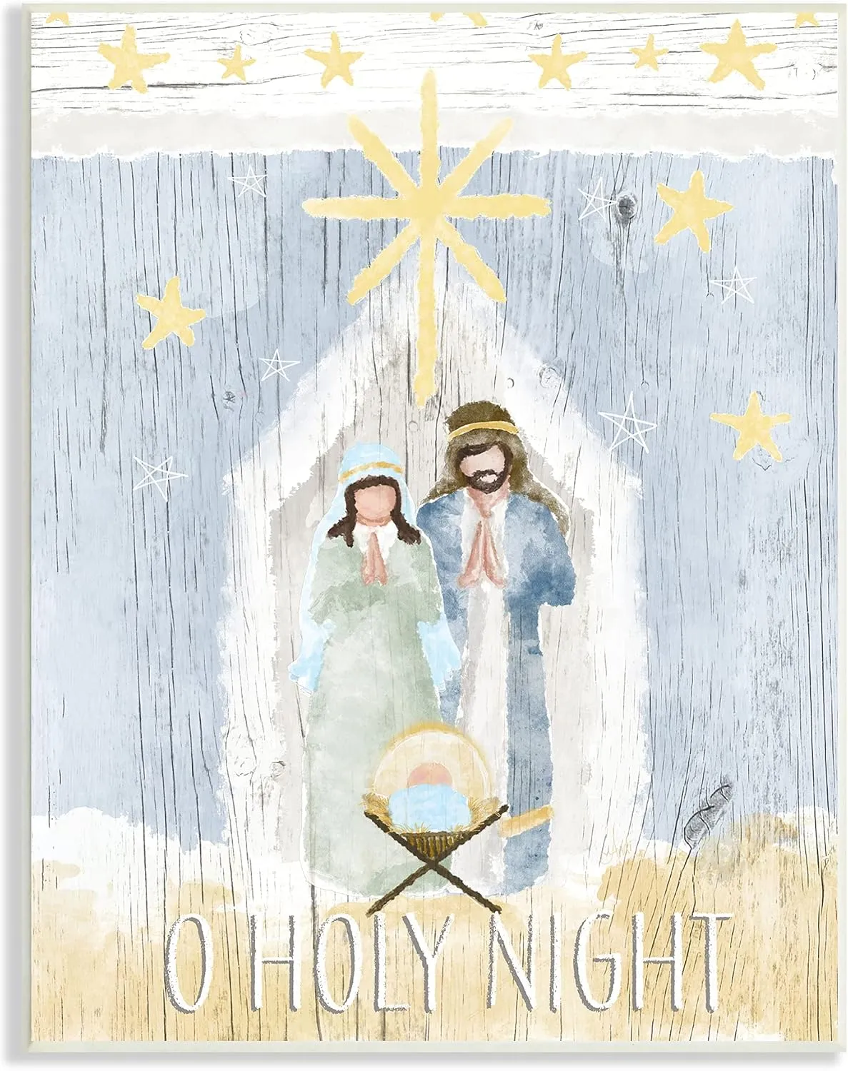 Stupell Industries Holy Night Holiday Nativity Stable Yellow Stars, Designed by Andi Metz Wall Plaque, 10 x 15, Blue