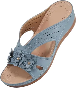 Summer Sandals for Women Arch Support Orthopedic Sandals Slip On Platform Wedge Sandal Fashion Flowers Decoration Slipper Comfortable Vacation Boho Beach Slippers Dressy Casual Outdoors Shoes
