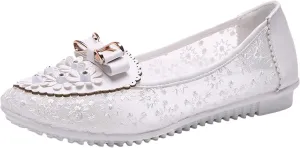 Summer Sandals for Women Women's Embroidery Lace Leather Flats Breathable Soft Sole Loafers Casual Ballet Shoes