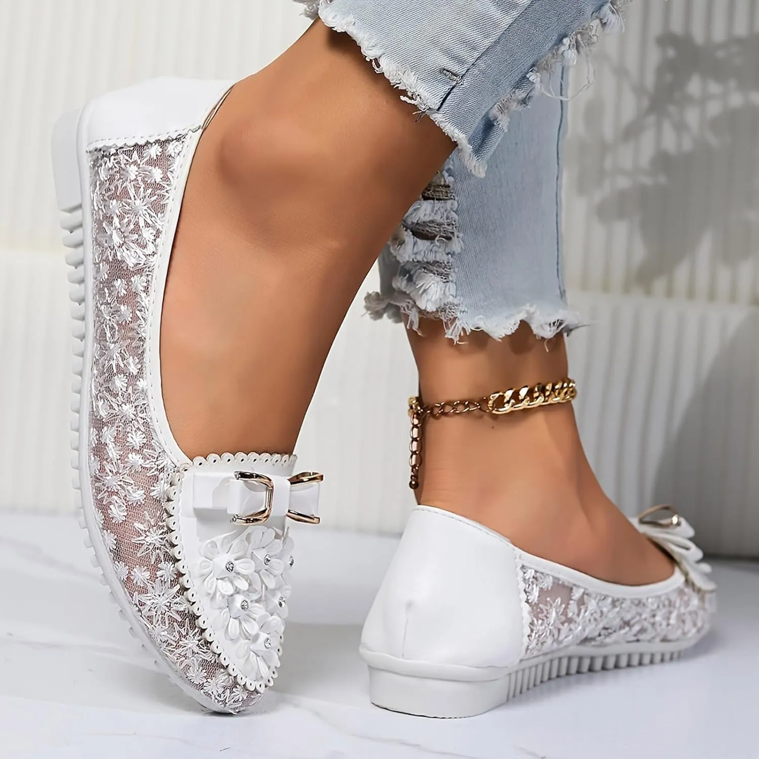 Summer Sandals for Women Women's Embroidery Lace Leather Flats Breathable Soft Sole Loafers Casual Ballet Shoes