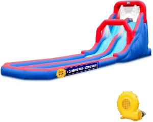 Sunny & Fun Dual Splash Inflatable Water Racing Slide Park – Heavy-Duty for Outdoor Fun - Climbing Wall, Two Slides & Splash Pool – Easy to Set Up & Inflate with Included Air Pump & Carrying Case
