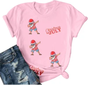SUPEYA Christmas in July Shirts Women Merry Xmas Shirt Summer Beach Party Shirt Funny Hawaiian Vacation Short Sleeve Tops