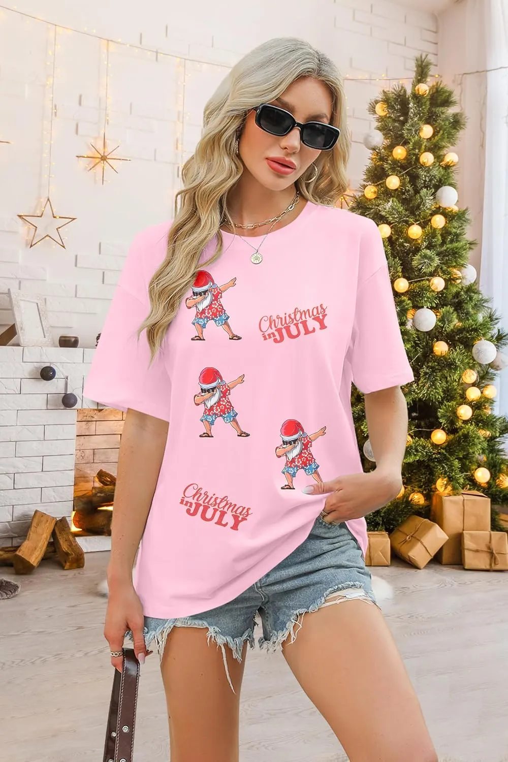 SUPEYA Christmas in July Shirts Women Merry Xmas Shirt Summer Beach Party Shirt Funny Hawaiian Vacation Short Sleeve Tops