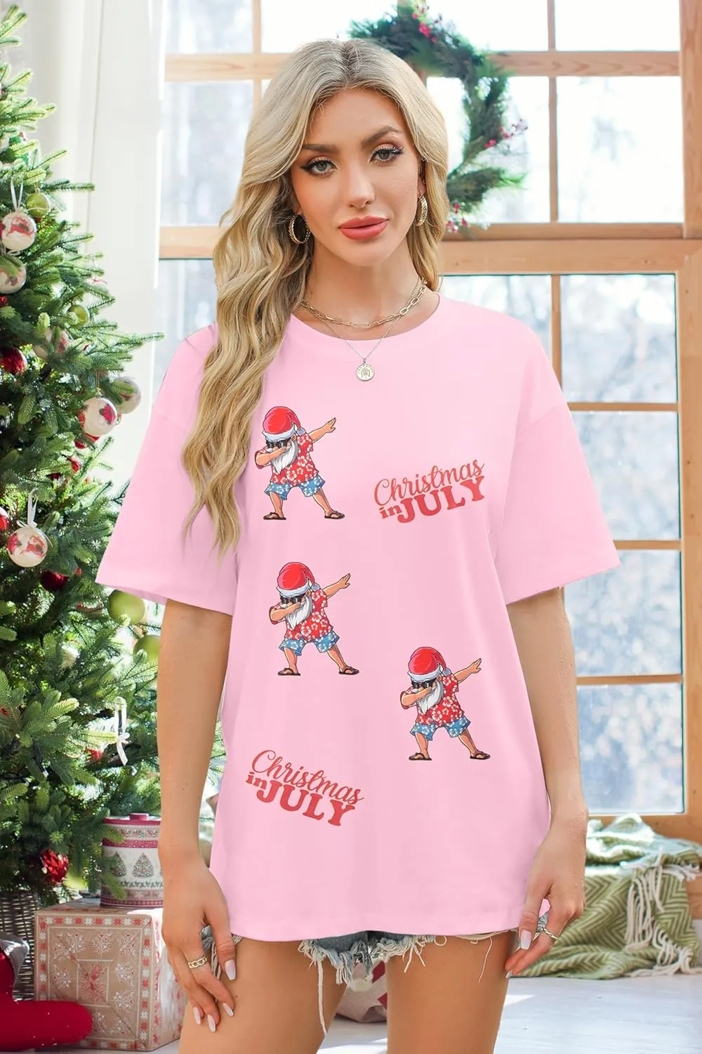SUPEYA Christmas in July Shirts Women Merry Xmas Shirt Summer Beach Party Shirt Funny Hawaiian Vacation Short Sleeve Tops