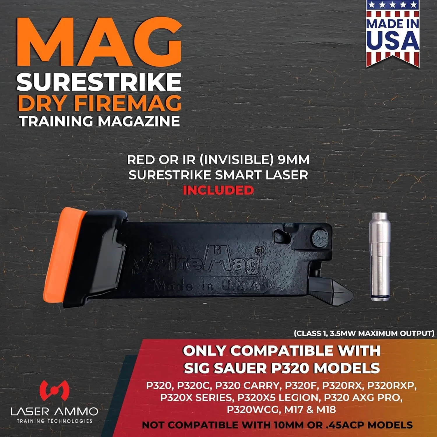 SureStrike MAG Dry Fire Training Kit - Smart Dryfiremag with Surestrike 9mm Training Laser (Class 1, 3.5mW Maximum Output) (Choose from Red or Invisible)