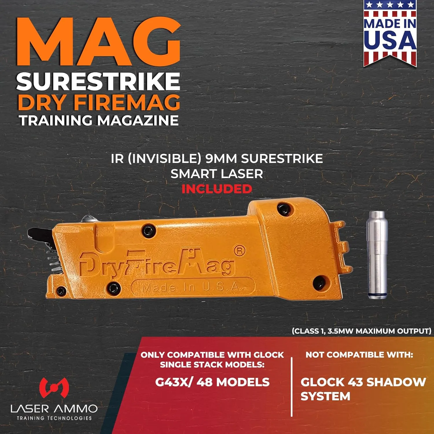 SureStrike MAG Dry Fire Training Kit - Smart Dryfiremag with Surestrike 9mm Training Laser (Class 1, 3.5mW Maximum Output) (Choose from Red or Invisible)