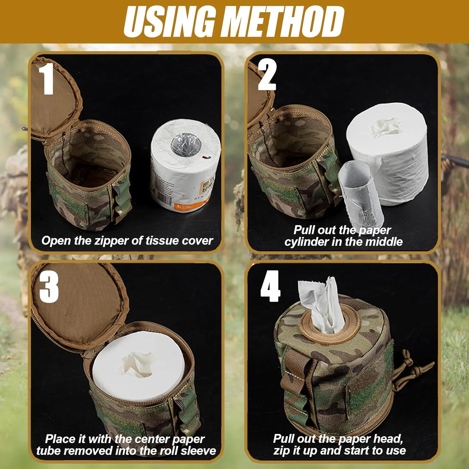 Tactical Toilet Paper Holder Roll Paper Storage Bag Waterproof Camping Tissue Box Portable & Foldable Paper Towel Holder for Camping Hiking Picnic Outdoor Tent Travel