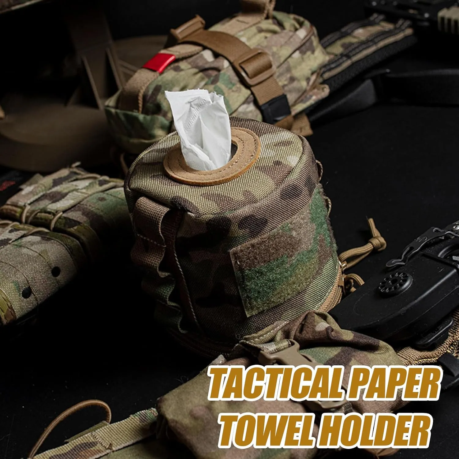 Tactical Toilet Paper Holder Roll Paper Storage Bag Waterproof Camping Tissue Box Portable & Foldable Paper Towel Holder for Camping Hiking Picnic Outdoor Tent Travel