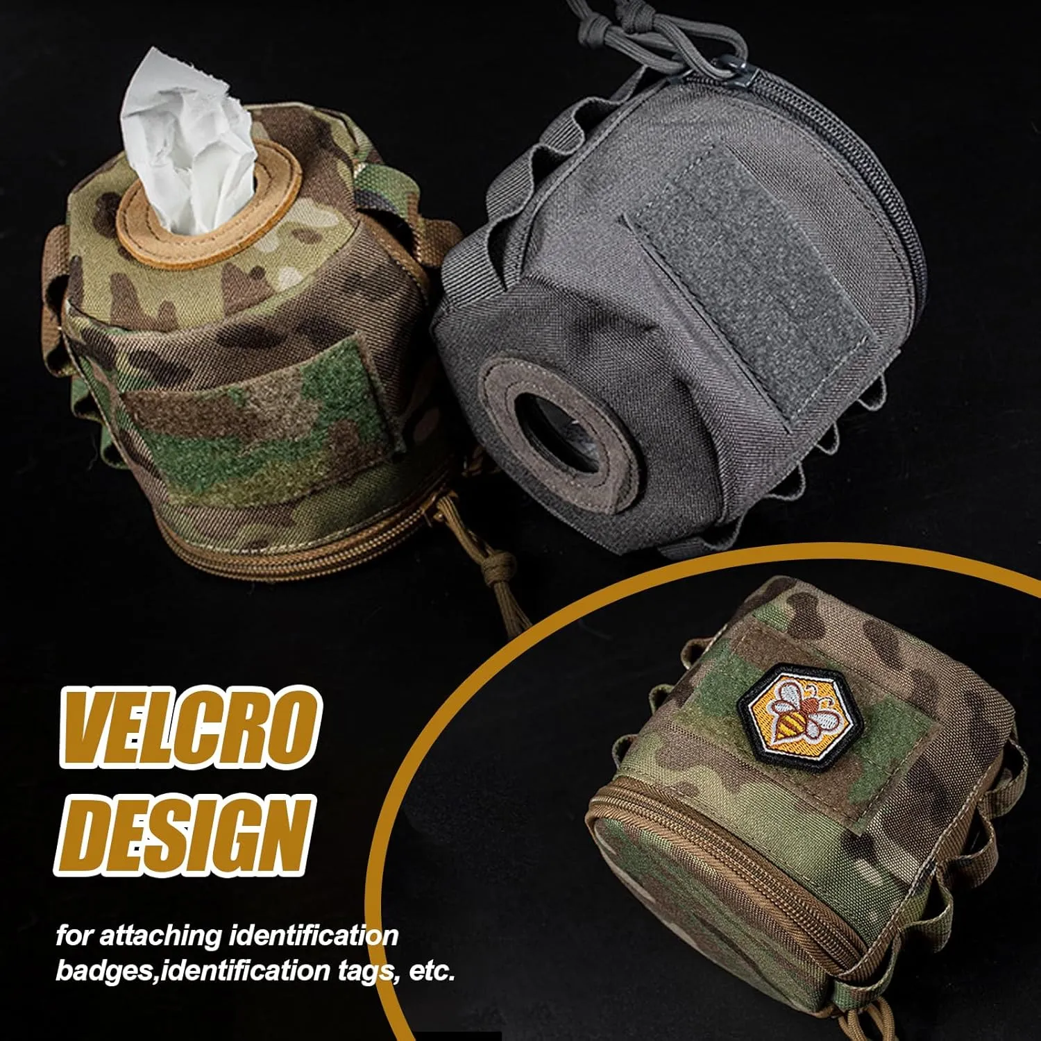 Tactical Toilet Paper Holder Roll Paper Storage Bag Waterproof Camping Tissue Box Portable & Foldable Paper Towel Holder for Camping Hiking Picnic Outdoor Tent Travel