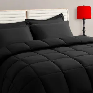 TAIMIT King Size Comforter Set - 7 Pieces, Bed in a Bag Bedding Sets with All Season Soft Quilted Warm Fluffy Reversible Comforter,Flat Sheet,Fitted Sheet,2 Pillow Shams,2 Pillowcases,Black