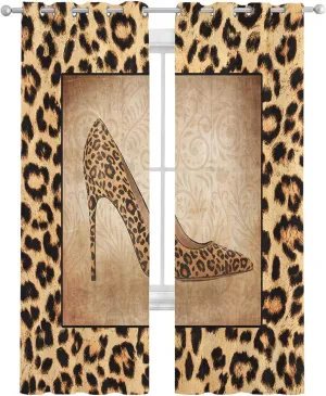 Teamery Sheer Curtains 84 Inches Long, High Heels Leopard Sheer Curtains, Sheer Voile Window Curtains for Bedroom Living Room Kitchen, Grommet Curtains & Drapes, 52Wx84L 2 Panels