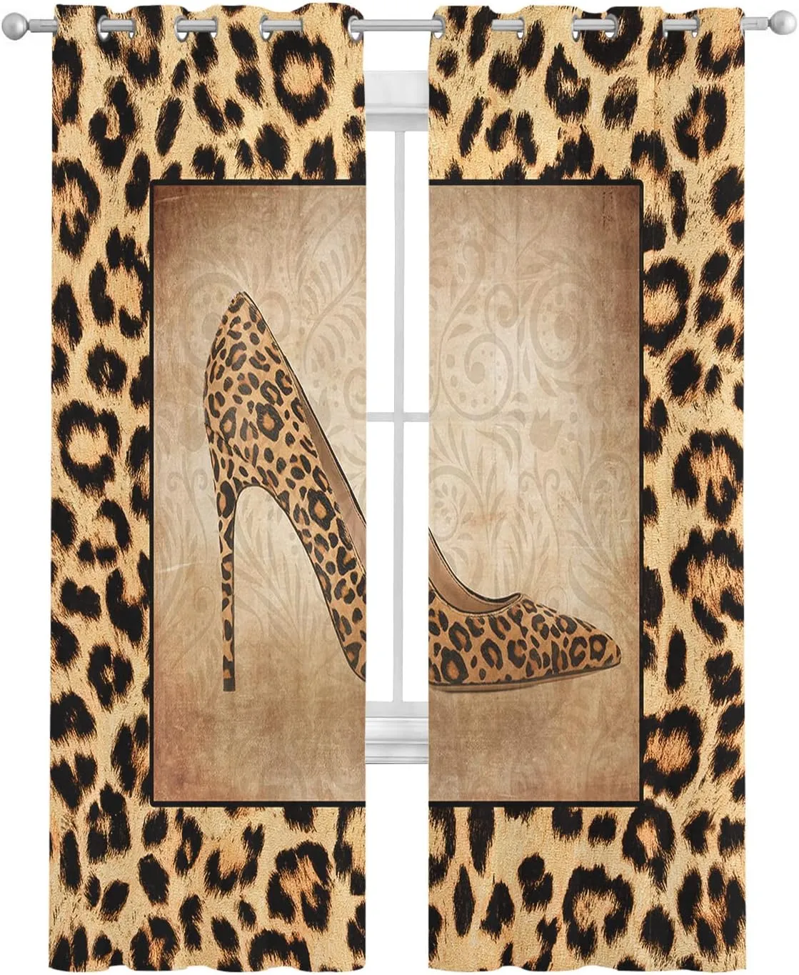 Teamery Sheer Curtains 84 Inches Long, High Heels Leopard Sheer Curtains, Sheer Voile Window Curtains for Bedroom Living Room Kitchen, Grommet Curtains & Drapes, 52Wx84L 2 Panels