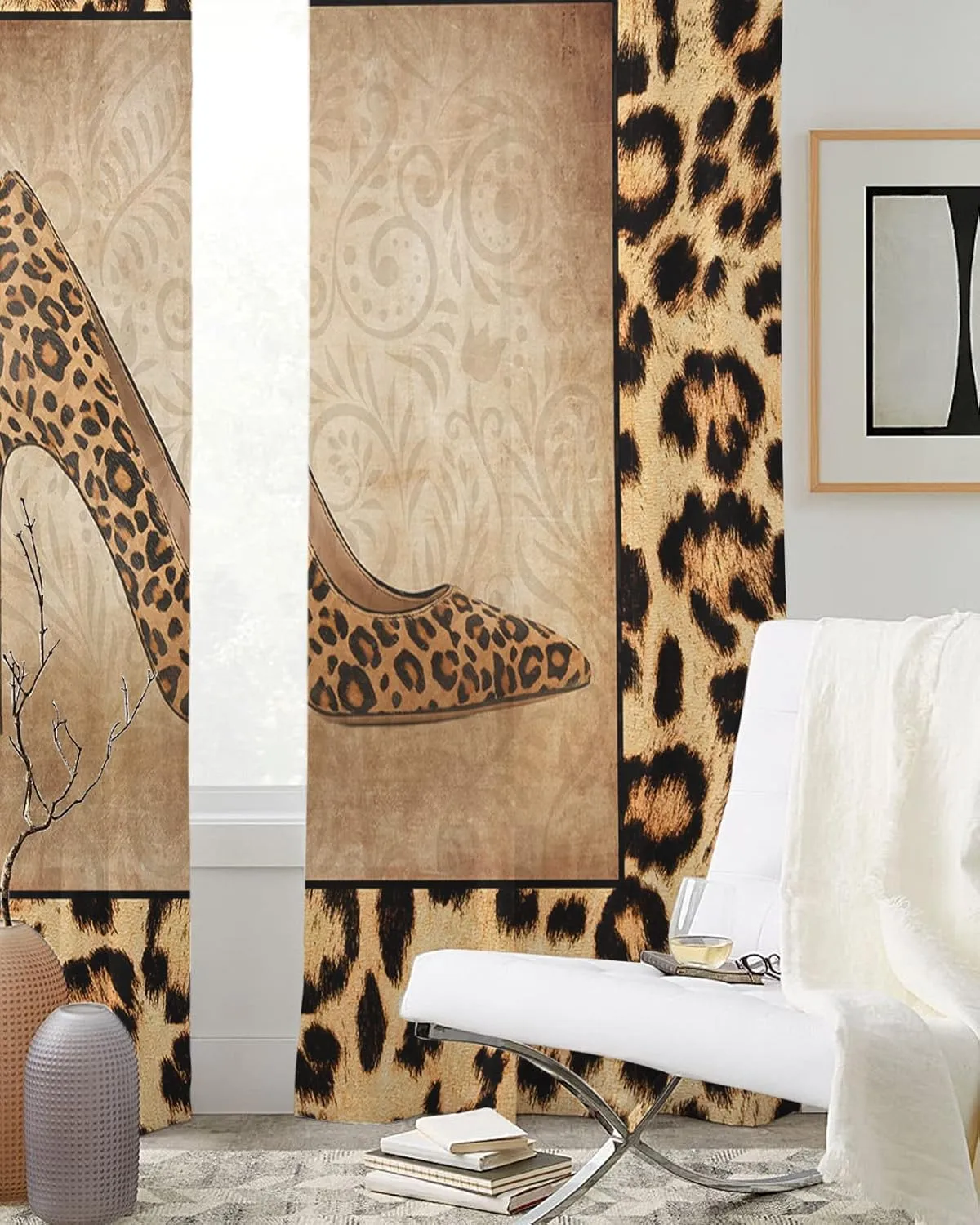 Teamery Sheer Curtains 84 Inches Long, High Heels Leopard Sheer Curtains, Sheer Voile Window Curtains for Bedroom Living Room Kitchen, Grommet Curtains & Drapes, 52Wx84L 2 Panels