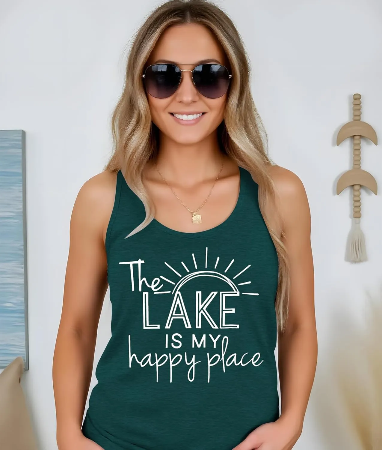 The Lake is My Happy Place T Shirt Women Lake Graphic Summer Sleeveless Shirts