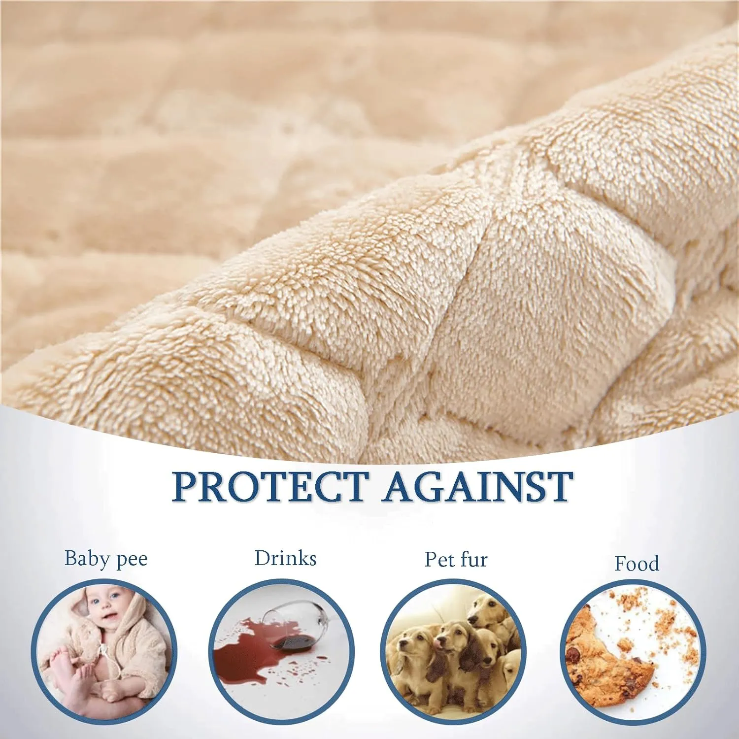 Thick Velvet Soft Couch Cover, Washable Non-Slip Protector for 1/2/3 Seats, Elastic Strap Fit 21"~66" Width(White,116 * 190CM)