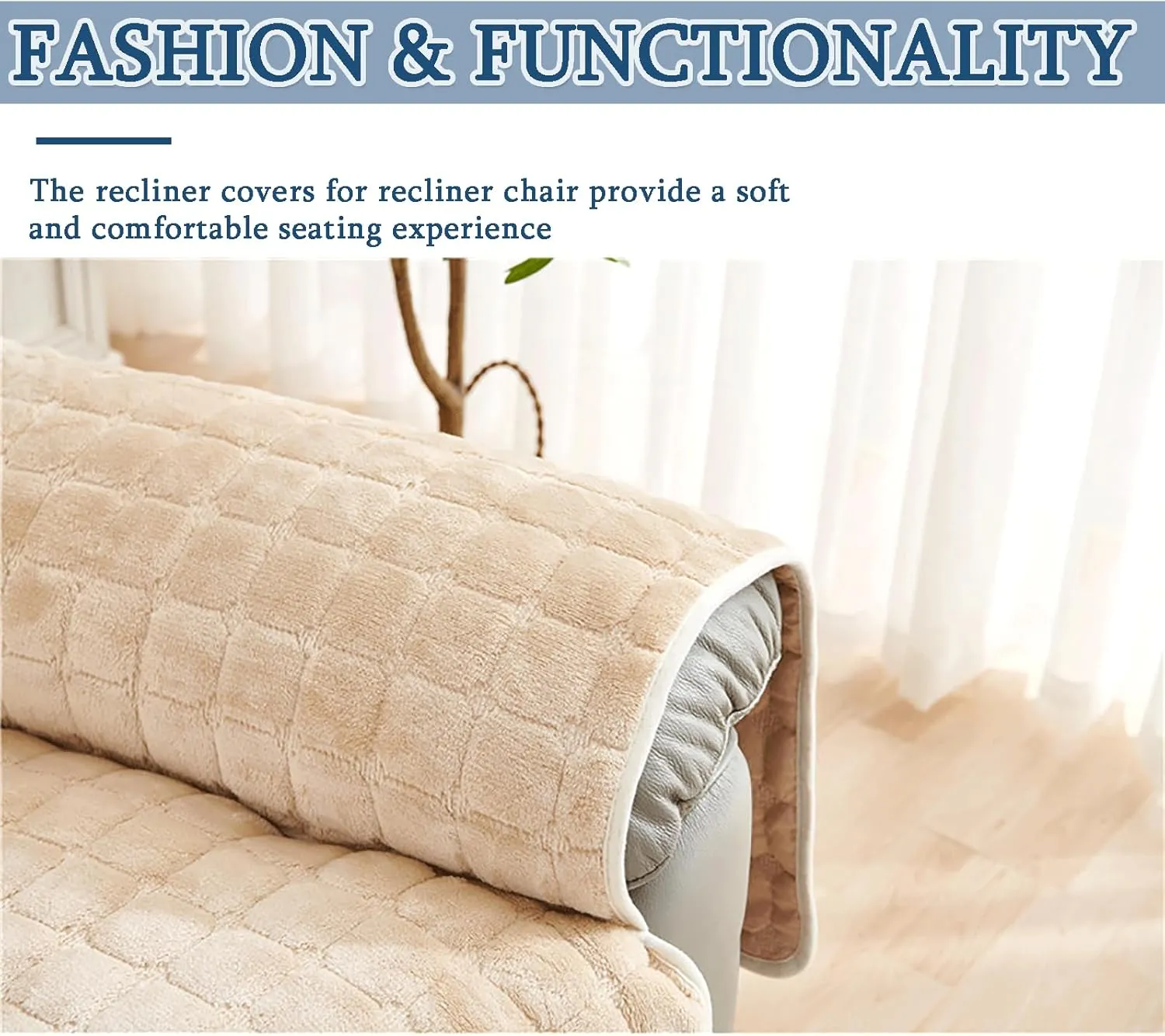 Thick Velvet Soft Couch Cover, Washable Non-Slip Protector for 1/2/3 Seats, Elastic Strap Fit 21"~66" Width(White,116 * 190CM)