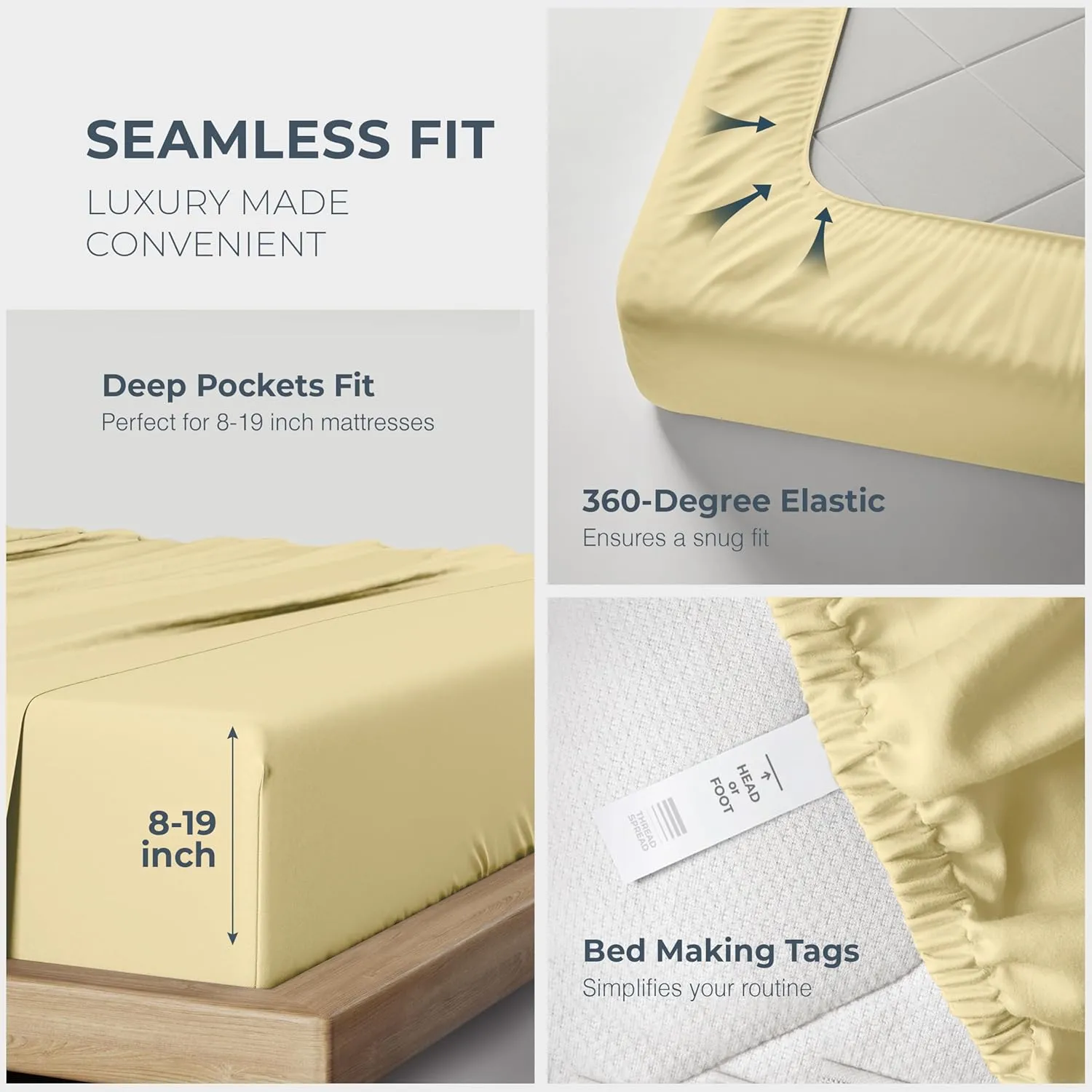THREAD SPREAD 100% Egyptian Cotton King Size Sheets Set - Luxury 1500 Thread Count Egyptian Cotton Sheets King Size, 17" Deep Pocket, Soft, Cooling Sateen Weave Hotel Quality Bedding Set - Beige