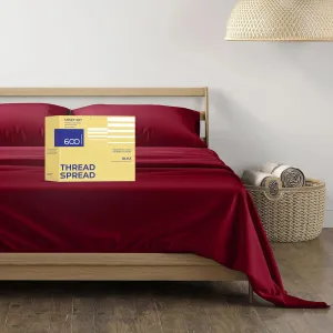 THREAD SPREAD Egyptian Cotton Luxury Sheets King Size - 600 Thread Count 4 Piece Set, 16" Deep Pocket, Soft, Cooling Sateen Weave Hotel Bed Sheets - Burgundy