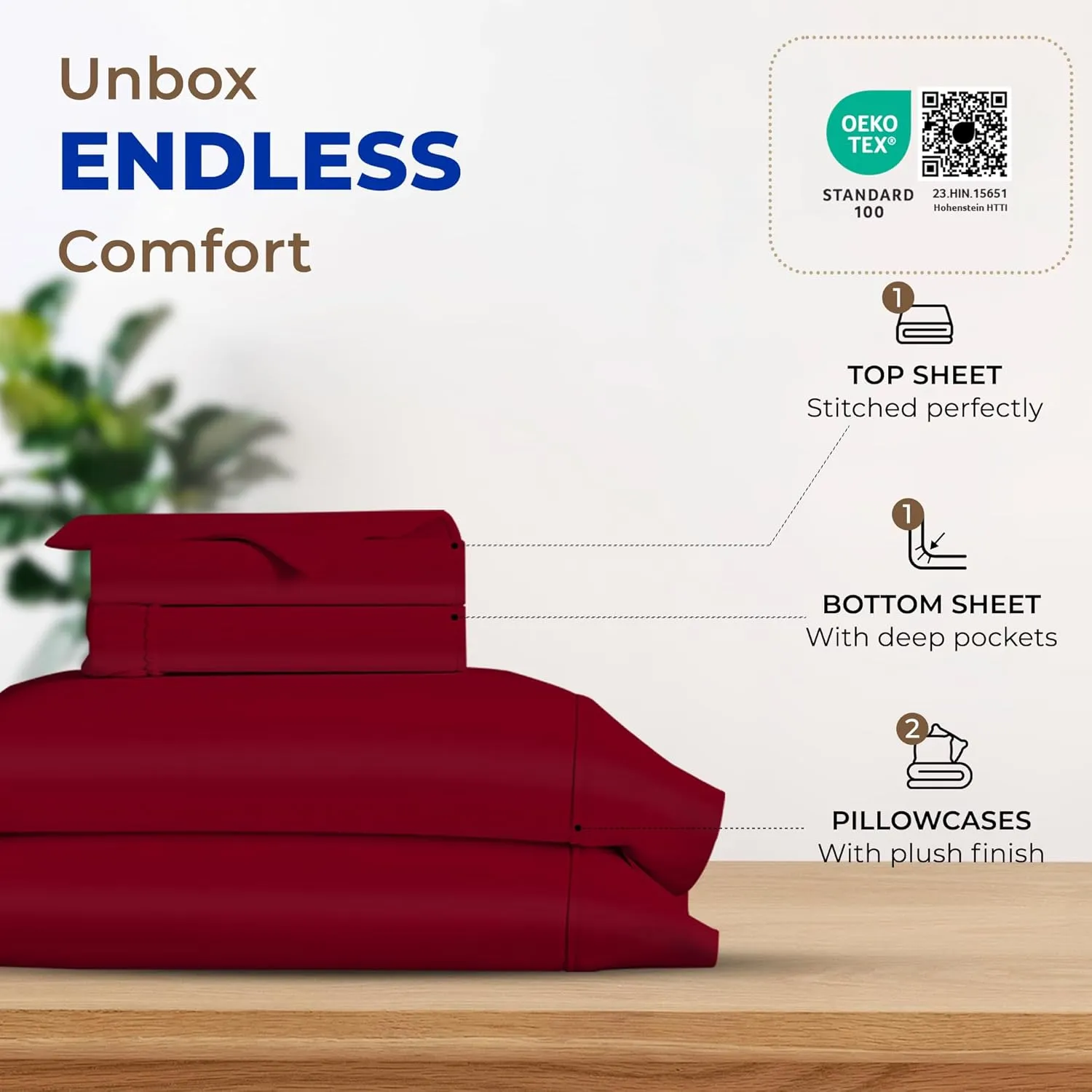 THREAD SPREAD Egyptian Cotton Luxury Sheets King Size - 600 Thread Count 4 Piece Set, 16" Deep Pocket, Soft, Cooling Sateen Weave Hotel Bed Sheets - Burgundy