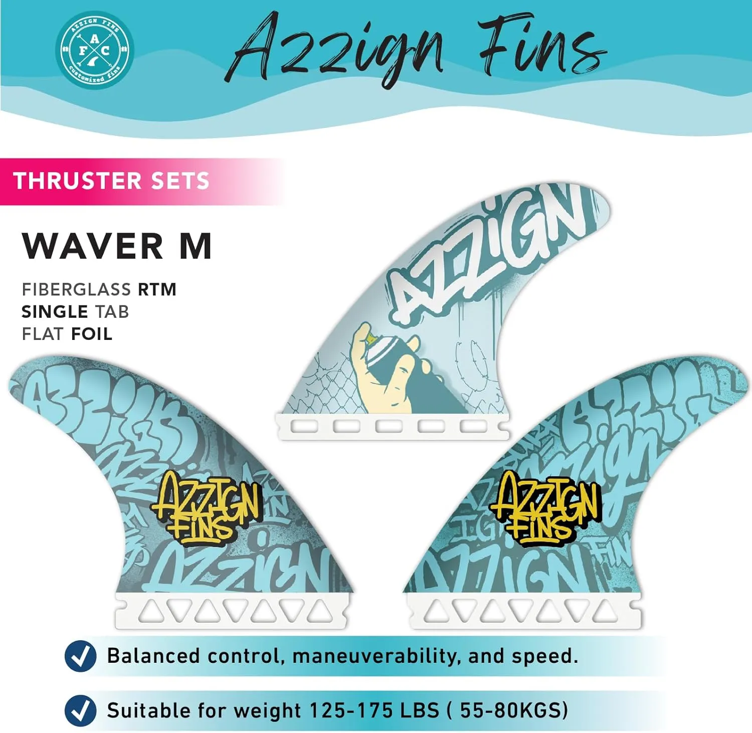 Thruster Surfboard Fins - Fins for Surf Boards, Honeycomb Fiberglass Key, Single and Dual Tab, Quick Release Slide in Center Fin (3 Fins)