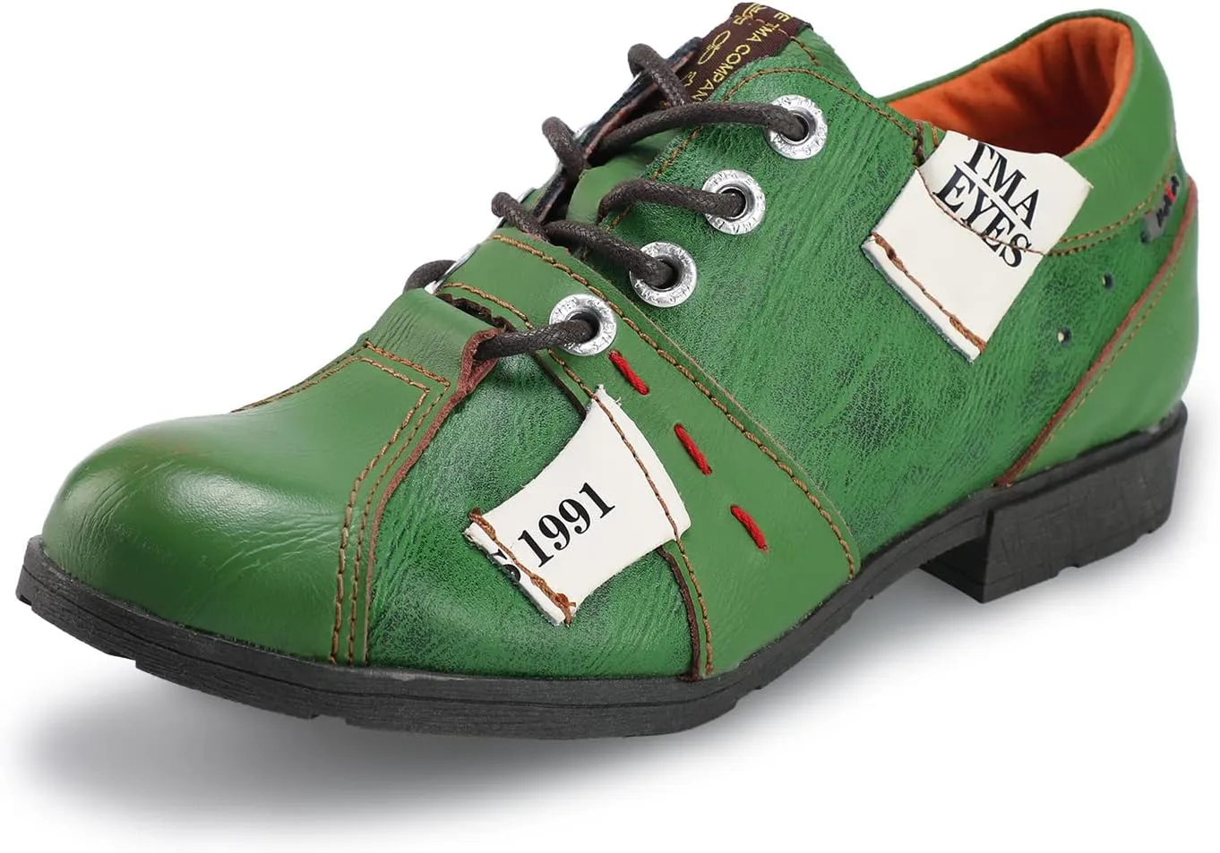 TMA EYES & MAiA Womens Handmade Stitching Shoes Leather Lace-up Low Heel Women Casual Shoes