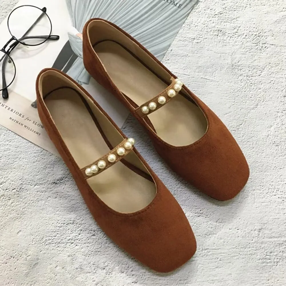 TN TANGNEST Flats for Women Classical Square Toe Mary Jane Flats Soft One Line Strap Flats Slip On Flats