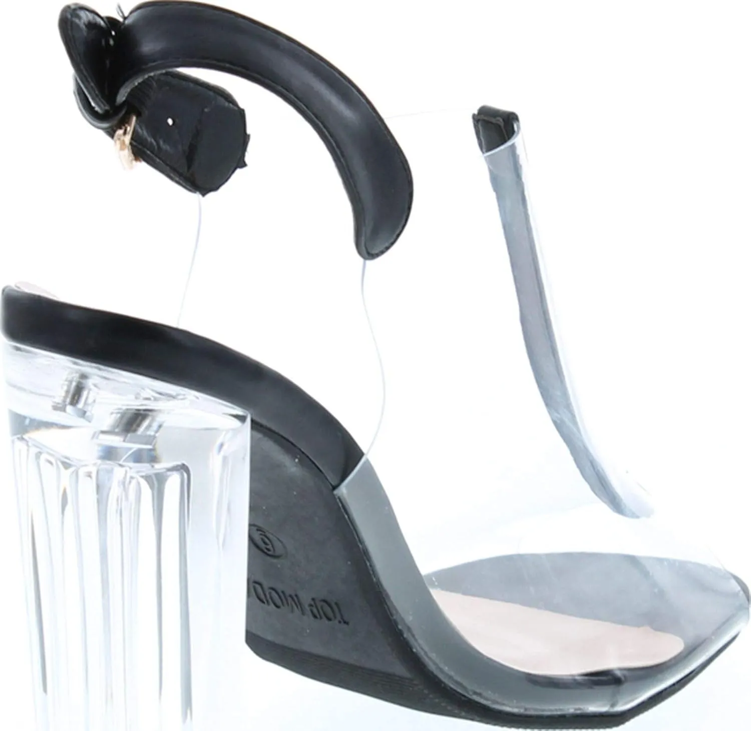 TOP Moda Women's Fenton-1 Lucite Clear Strappy Block Chunky High Heel Open Peep Toe Sandal