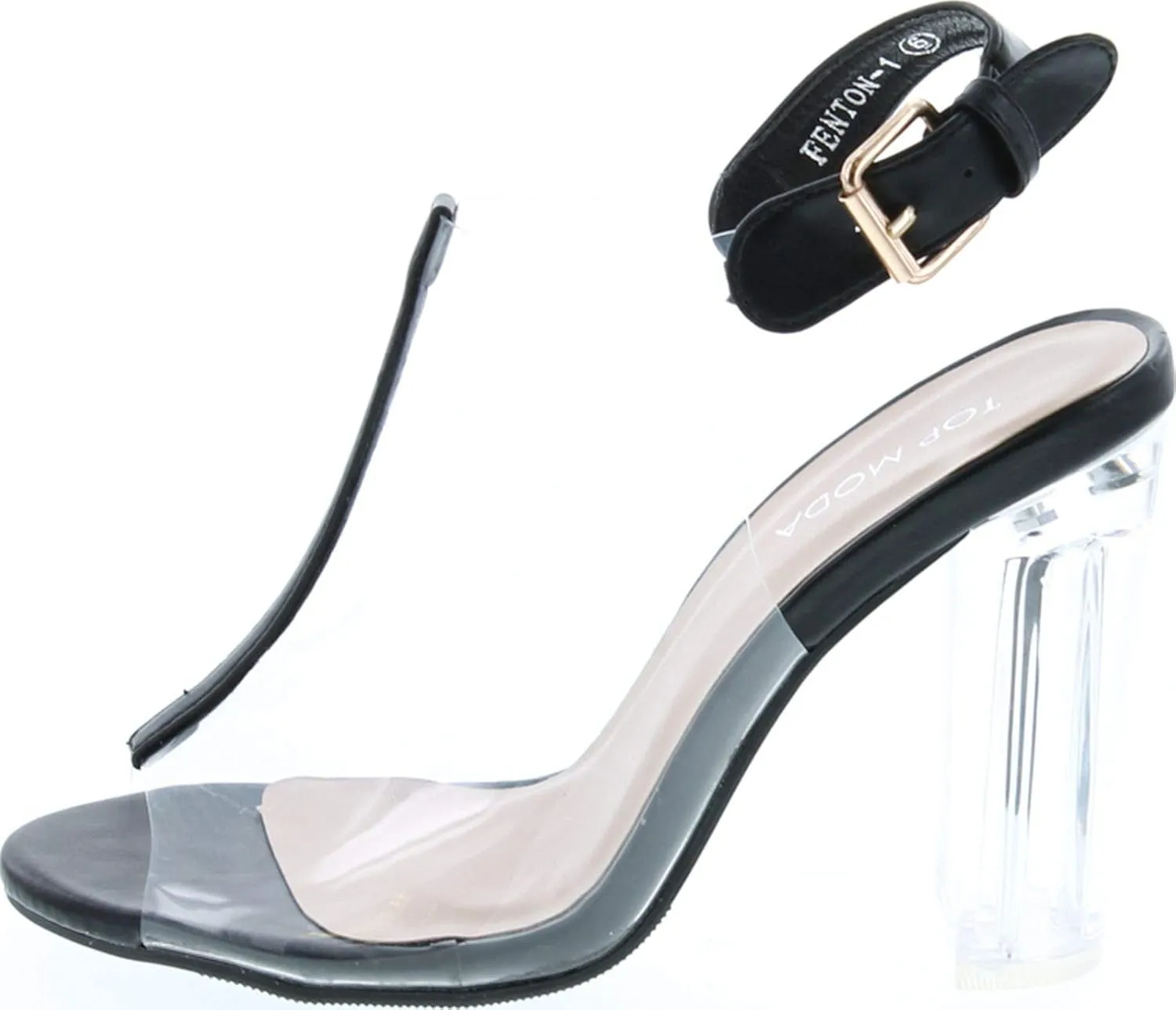 TOP Moda Women's Fenton-1 Lucite Clear Strappy Block Chunky High Heel Open Peep Toe Sandal