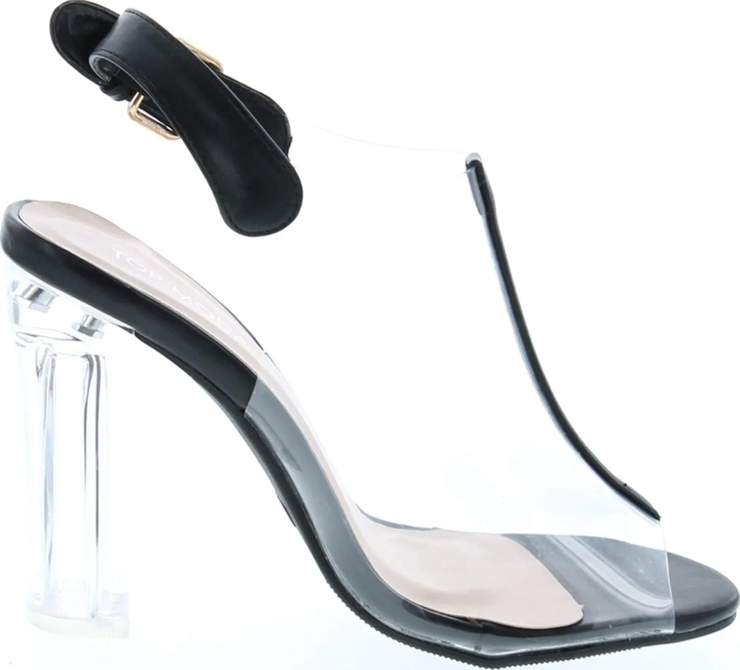 TOP Moda Women's Fenton-1 Lucite Clear Strappy Block Chunky High Heel Open Peep Toe Sandal