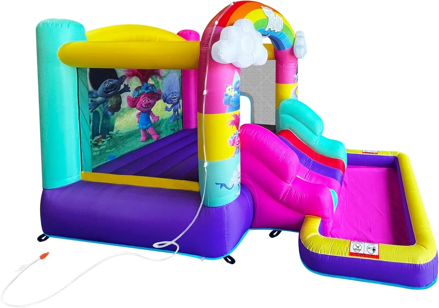 Trolls Band Together Inflatable Bouncy Castle with Slide, Outdoor Indoor Bounce House with Ball Pit for Kids Ages 3-8, Plus Heavy Duty Air Blower