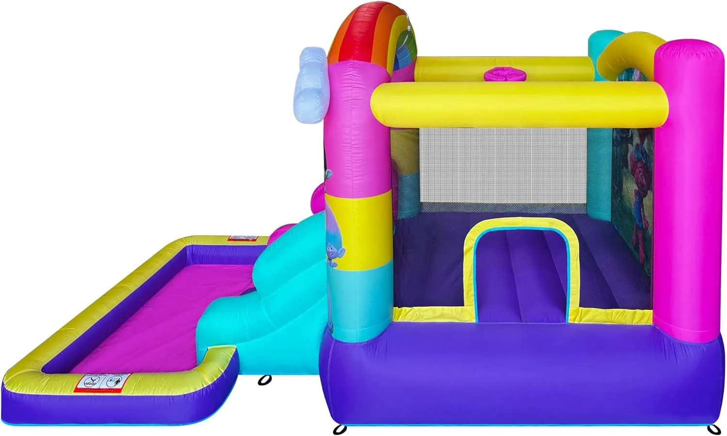 Trolls Band Together Inflatable Bouncy Castle with Slide, Outdoor Indoor Bounce House with Ball Pit for Kids Ages 3-8, Plus Heavy Duty Air Blower