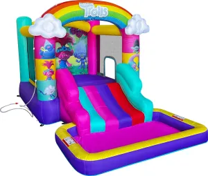 Trolls Band Together Inflatable Bouncy Castle with Slide, Outdoor Indoor Bounce House with Ball Pit for Kids Ages 3-8, Plus Heavy Duty Air Blower