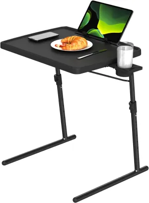 TV Tray Table, XL PRO TV Dinner Tables, 16.9 x 22 x 29.1inch Folding Desk with Cup Holder and Tablet Slot, Adjustable Couch Desk with 6 Height & 3 Tilt Angle Adjustments, Laptop Desks, Black
