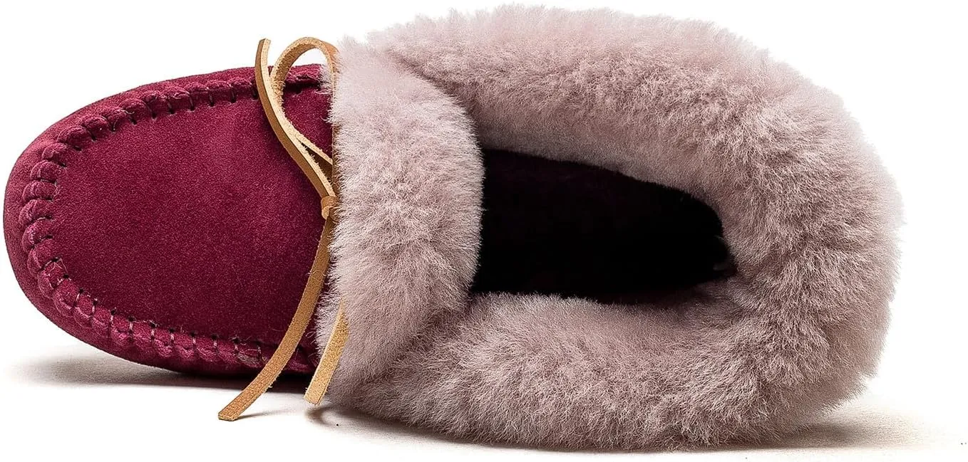 U-lite Women's Moccasin Slippers with Warm Wool Lining, Pigskin Leather Non-Slip Rubber Sole for Indoor and Outdoor Casual Winter Flat Shoes