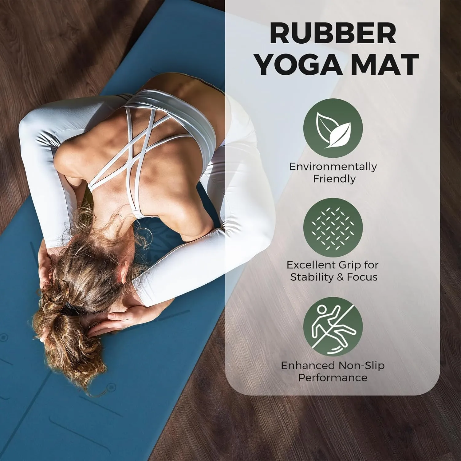 U&M Yoga Mat Non-Slip, Exercise Mat with Carrying Strap for Home Yoga,Pilates & Meditation Stretching, Floor & Fitness Workouts, 72"x26" x1/6" Thick Fitness Mats Non-Slip Natural Rubber Base & PU Top