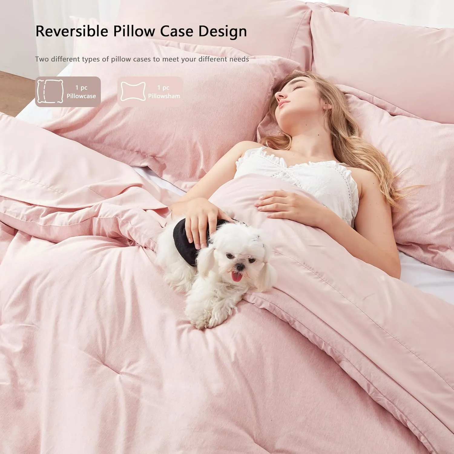 UNILIBRA King Comforter Set 7 Pieces Bed in a Bag - Pink King Soft Bedding Set for All Seasons - Cationic Dyeing Bed Comforter Sets with Comforter, Flat Sheet, Fitted Sheet, Pillowcases & Shams