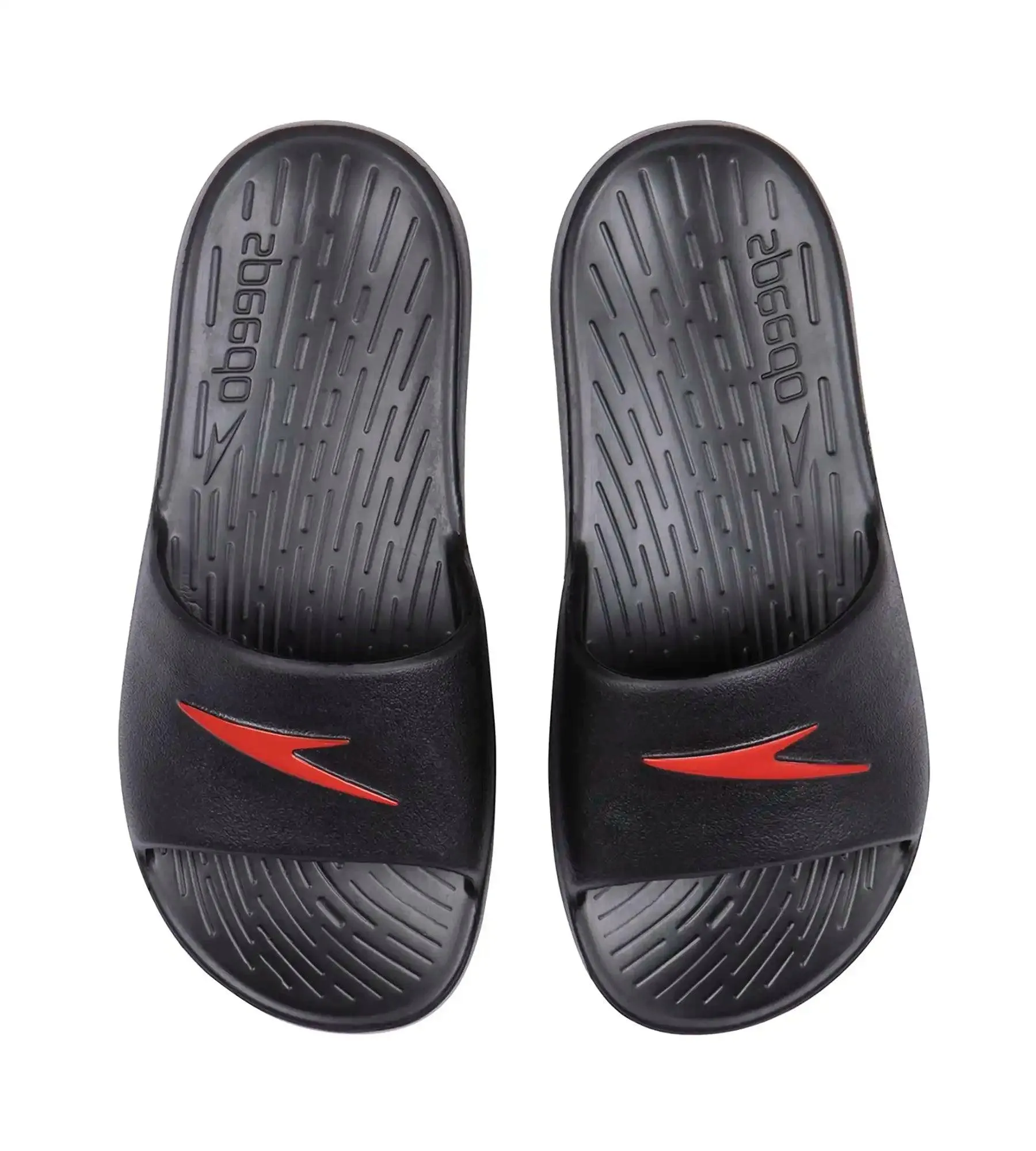Unisex Junior's Single Colour Slides For Boys and Girls - Black & Lava Red