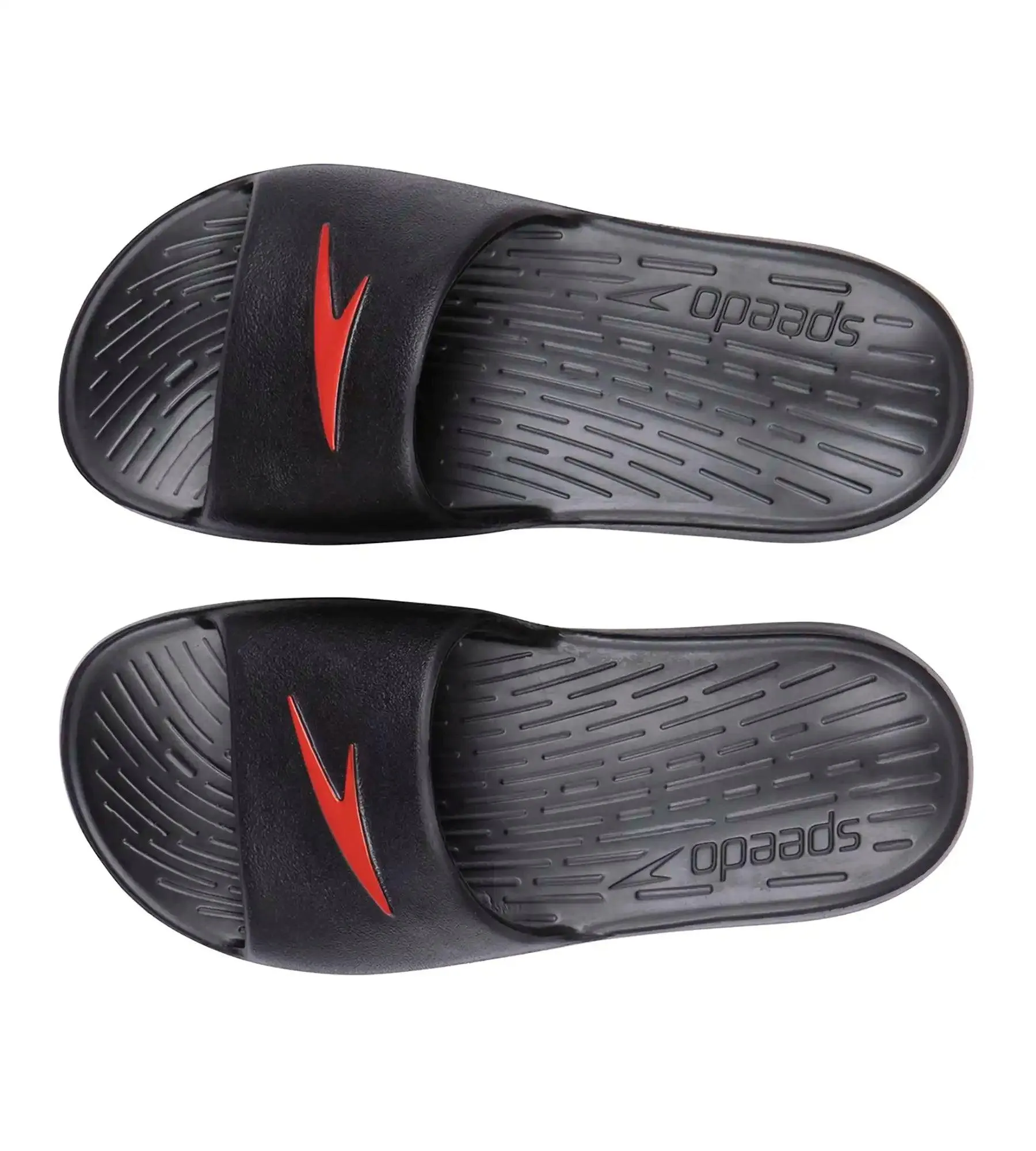 Unisex Junior's Single Colour Slides For Boys and Girls - Black & Lava Red