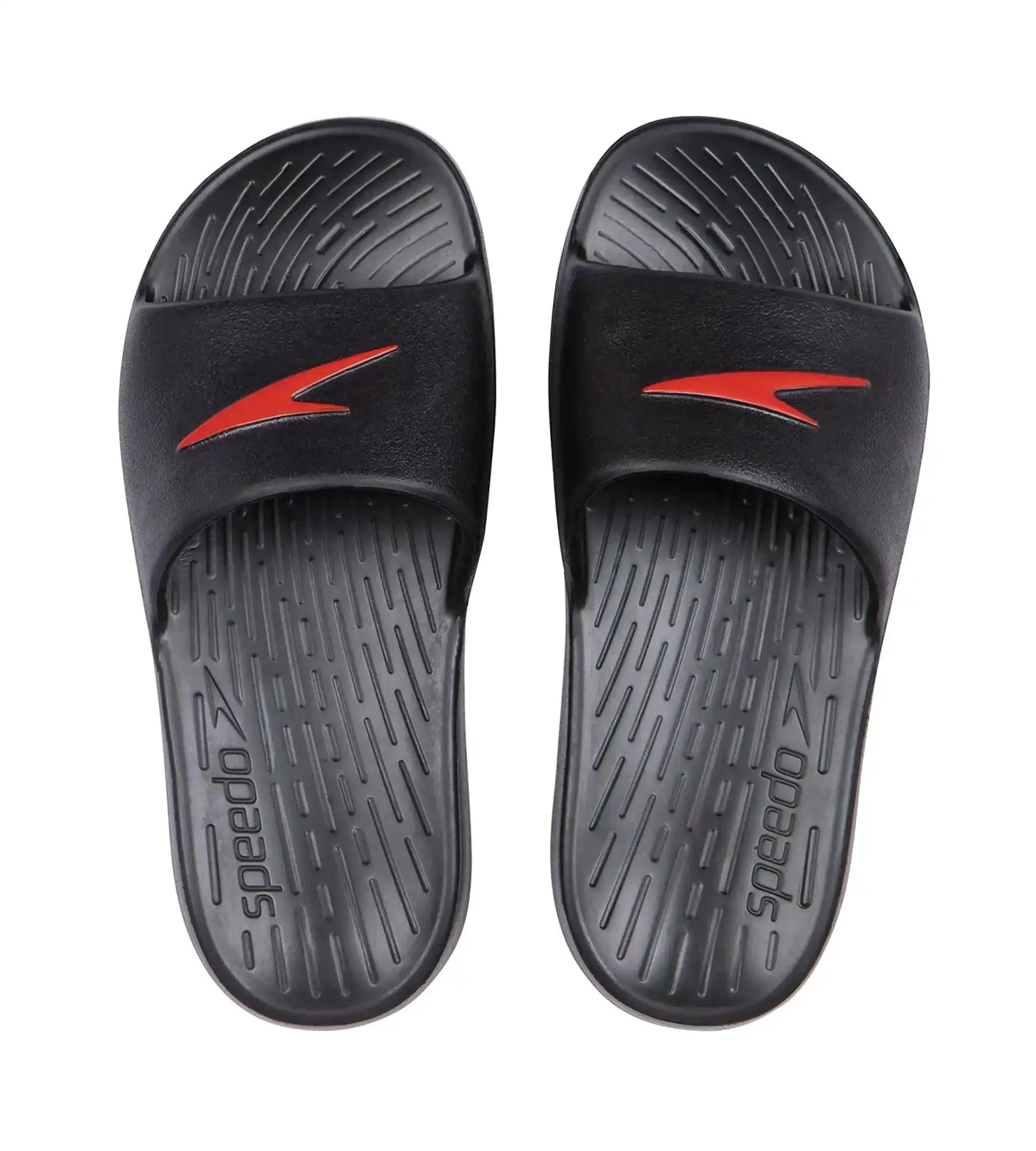 Unisex Junior's Single Colour Slides For Boys and Girls - Black & Lava Red